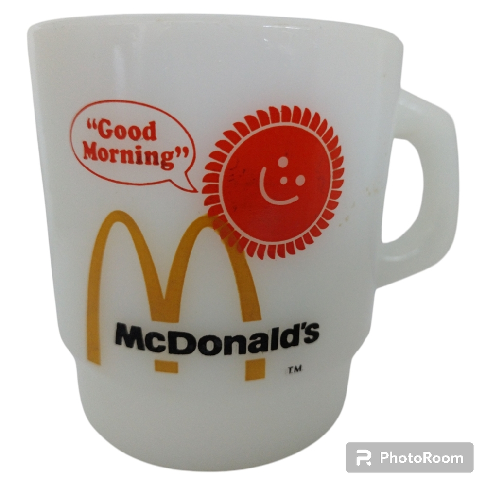 Vintage McDonald's "Good Morning" Milk Glass Coffee Mug Anchor Hocking